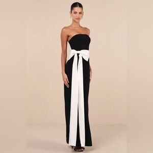Lulu's Black and White Strapless Maxi Dress